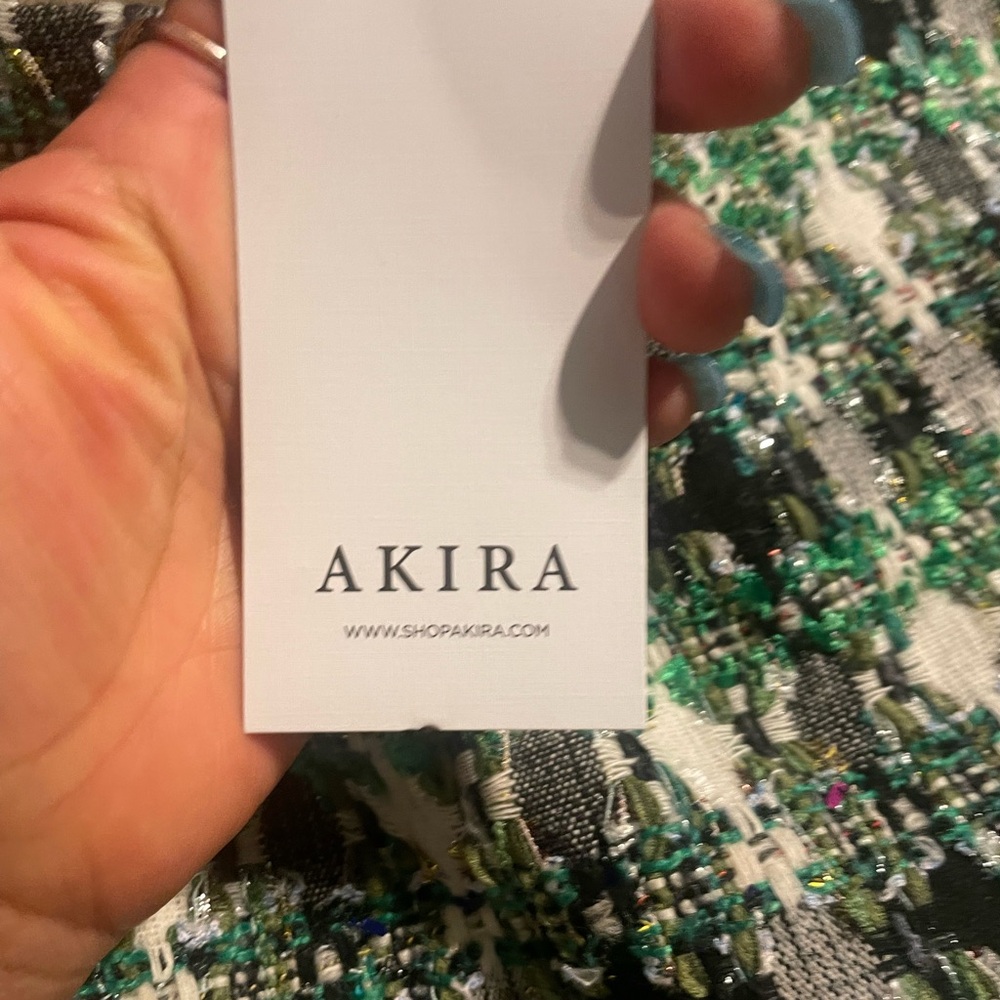 AKIRA Green and Black Tweed Mini Skirt - Picture 3 of 7